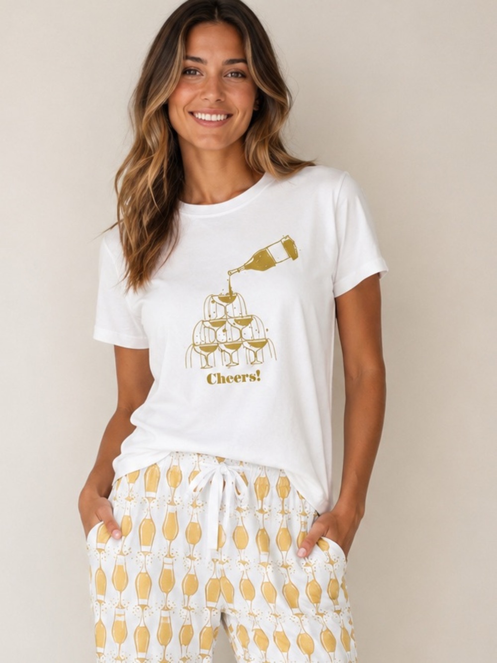 J.Crew NWT Champagne Pajama Set XS/S Cheers Glitter Cotton Bridal Party NYE